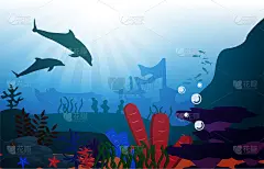 海豚沉船野生动物海洋动物水下水生插图