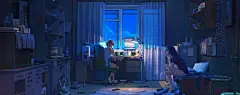 夜间,室内女孩房间,女朋友恋人动漫桌面壁纸#采集大赛#