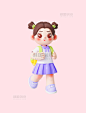3D立体开学开学季儿童小学生女孩人物背书包小女孩