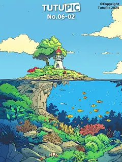 TutuPic 高清壁纸 | 灯塔小岛和水底小鱼
第2季度·季票宝子们：
滴滴，已享本套壁纸同步更新哈～