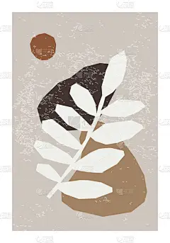 带有抽象有机构图的当代流行拼贴风格的最小壁面艺术海报