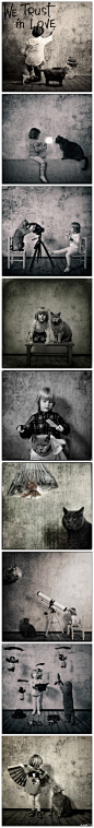 [] 创意工坊【与猫咪一起长大的童年】这只英国短毛猫的名字叫TOM，已经很出名了。TOM从小主人一出生就一直陪伴着一起玩耍和成长，小主人的爸爸便是大名鼎鼎的摄影师Andy Prokh，他给这个系列摄影集取个名字叫《We trust in love》来自:新浪微博