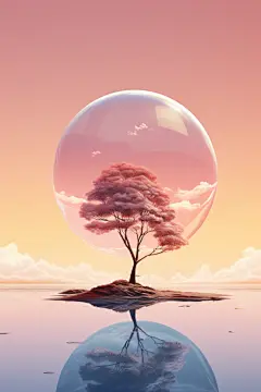 艺术氛围感小岛建筑场景插画