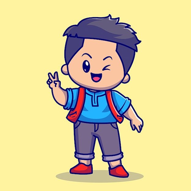 比耶的男孩卡通插画矢量图设计素材