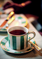 beautiful green & white striped tea service.