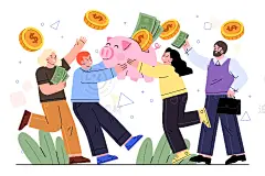 扁平手绘团队协作理财头脑风暴快乐庆祝人物插画海报ai设计素材-淘宝网