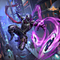 General 3840x3840 Fajareka Setiawan drawing cyberpunk purple warrior shinobi Ninja city night shuriken helmet armor weapon blades