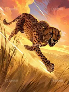 草原上奔跑的猎豹AI壁纸高清图片背景素材高清模板免费下载-趣麦麦图