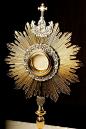 【The Monstrance】在很多照片中能教皇及宗教人员手里举着的东西叫圣体光，里边放的白色的物体就是圣体。常见的有哥特式和罗马式两种，本条微博里的全是罗马式的