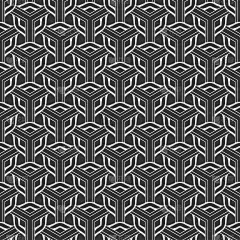 现代背景图案与白色几何装饰在黑色背景，墙纸。无缝模式,纹理。矢量图