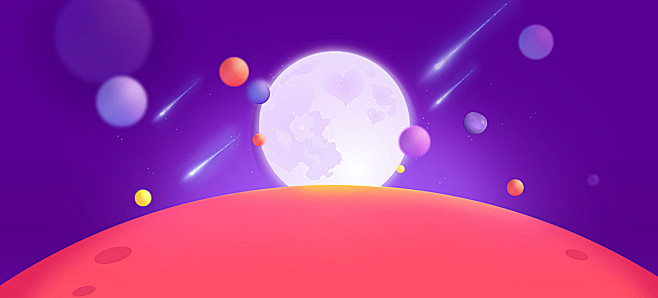 紫色背景,月亮,流星,星球卡通,海报ba...