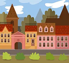 街道楼房建筑插画设计矢量素材图片