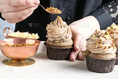 奶油,巧克力,暗色,纸杯蛋糕,背景,贺卡,留白,饮食,褐色,水平画幅