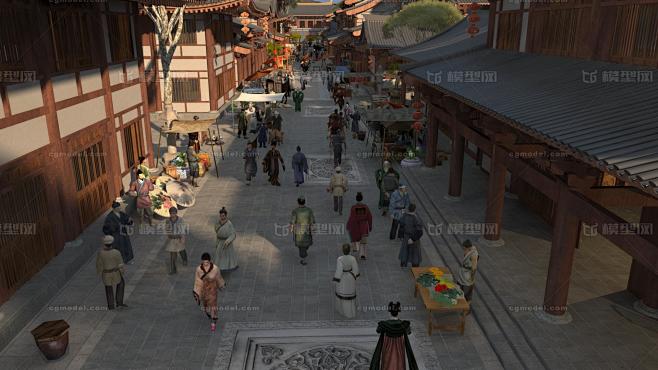 古代集市 古代街道模型-古代场景模型库-...
