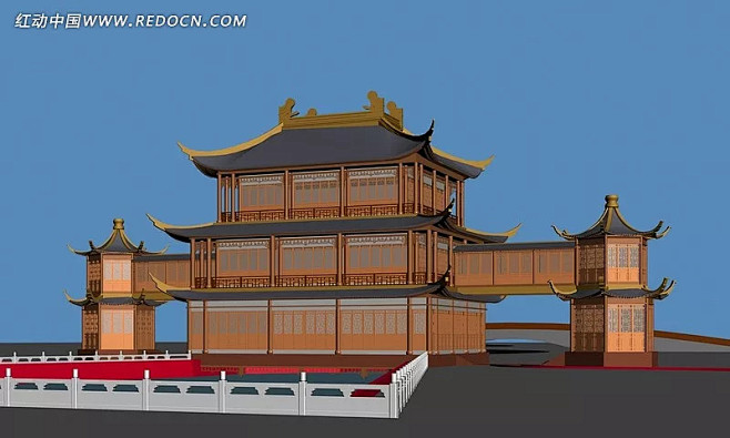 中国古建筑大殿模型3d模型下载|3D设计...