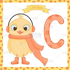 可爱的儿童动物园字母表C字母追踪快乐鸡为孩子学习英语词汇。