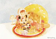 -发光的岛、插画师、mspring、温暖系、小清新、壁纸