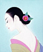 鹤田一郎（Ichiro Tsuruta） 版画作品《美人绘》，典型的东方美人。 ​