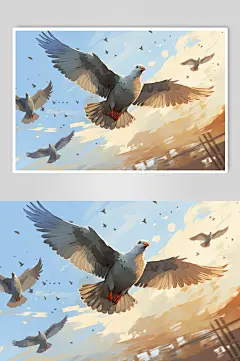 AI数字艺术展翅飞翔的和平鸽插画