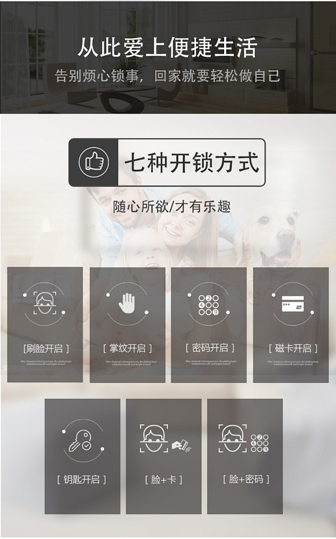 家用锁 人脸识别锁电子密码锁门锁玻璃刷卡...