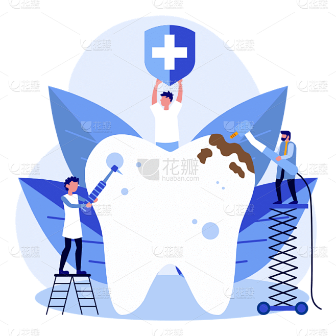 扁平风医疗牙齿健康贴纸-SVG-蛀牙