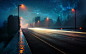 General 1920x1200 nebulae space lighter lights roads evening rain