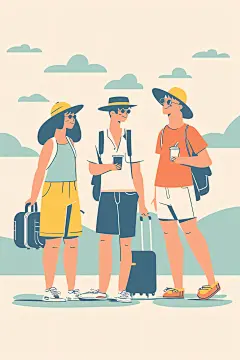 扁平风旅游彩色休闲插画