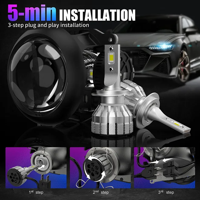 BEAMFLY Lampadine LED H7 18000LM, Kit di Conversione per Fari Alogeni Auto, Luce Abbagliante o