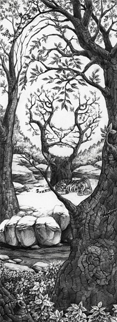 插画缠绕画手绘黑白装饰画线稿创意素描素描速写