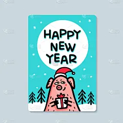 猪,新年前夕,贺卡,幽默,可爱的,传统节日,模板,动物,马克杯,问候