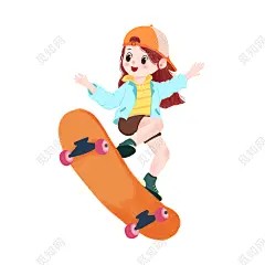 开学季卡通人物滑滑板的小女孩单板轮滑开学季元素模板下载_觅知网