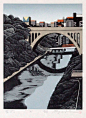 Hijiri Bridge - Ray Morimura woodblock print