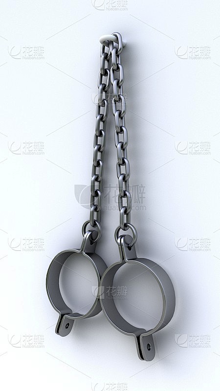 枷锁和链条隔离在白色的背景。3 d渲染。