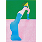 This may contain: a woman in blue and pink is holding her hair