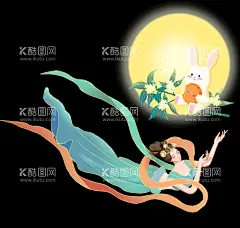 嫦娥圆月  - 源文件下载【酷图网】嫦娥,玉兔,中秋,佳节,月饼,圆月