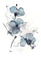 Art print of watercolor indigo and grey flowers: "Indigo Blossoms"