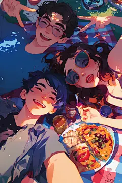 夏日聚会暑假漫画风插画