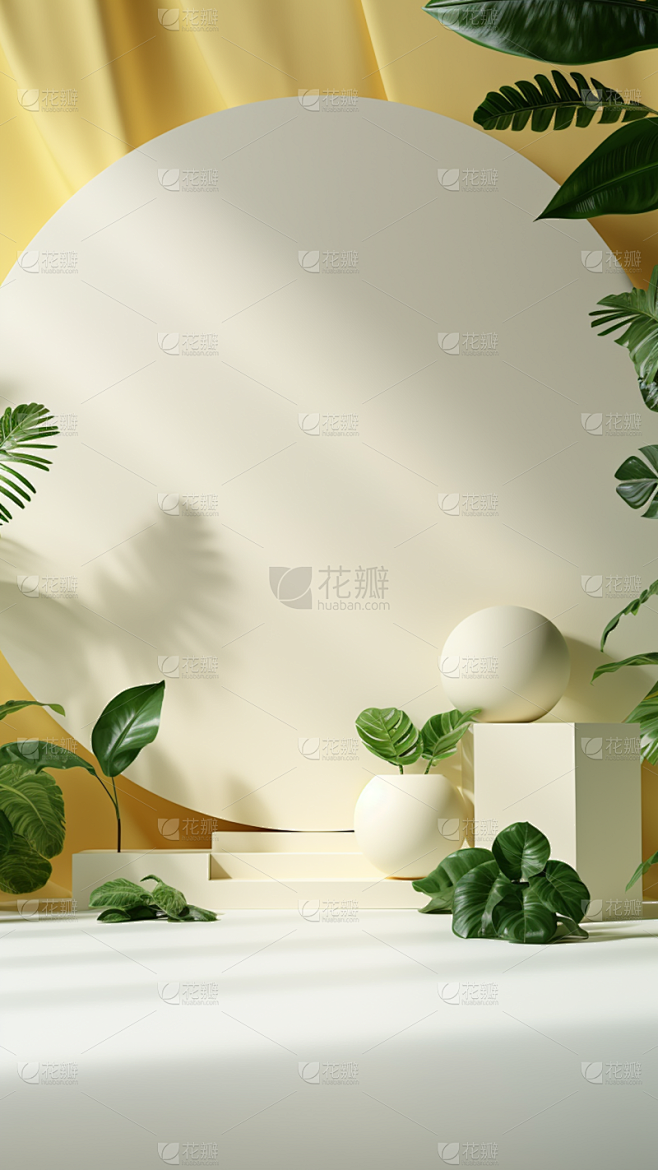 通用电商简约风绿植植物静态场景背景