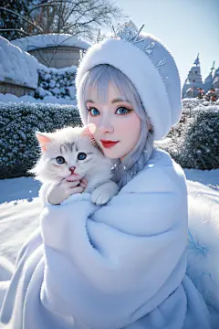 小猫咪化身皮克斯风格雪后女王迷人可爱