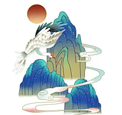 新年春节中式古典凤凰龙飞鹤插画PNG素材