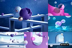 15款未来虚拟空间抽象宇宙几何海报主视觉KV设计PS分层模板素材 Virtual Space Geometry Poster Template插图