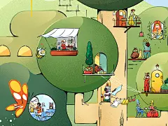 树社区 2d 植物人物数字 folioart 插图自然 nien ken alec lu 春天夏天异想天开