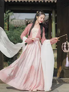 汉尚华莲立春传统汉服女刺绣对襟上襦搭配一片式穿孔褶裙日常套装-tmall.com天猫