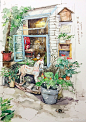 【花店系列】的九宫格最近特别迷恋一些清爽的小铺子呢 #手绘作品#（作者：@竹取水彩） ​​​​