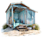 木屋，沙滩，3D，免抠素材，C4D，合成 c4d素材 家居素材 IP角色 c4d 树叶 三维场景 KV 电商美工群:129134938  c4d搭建 大促元素 电商立体场景 PNG 合成素材
