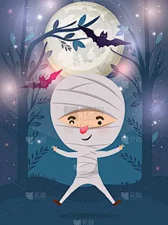 万圣节季节的场景与男孩服装木乃伊