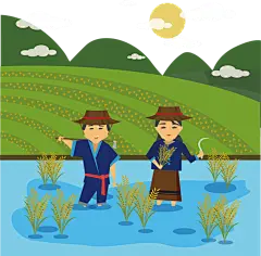 卡通农民耕种插秧水彩