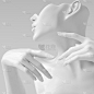 白人女性侧面雕塑和特写手在脸上优雅的手势3d渲染人体模型