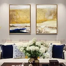 手绘赵无极抽象油画 简约客厅沙发墙双联组合装饰画 玄关竖版配画