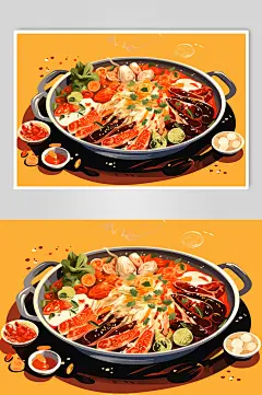AI数字艺术火锅美食插画-众图网